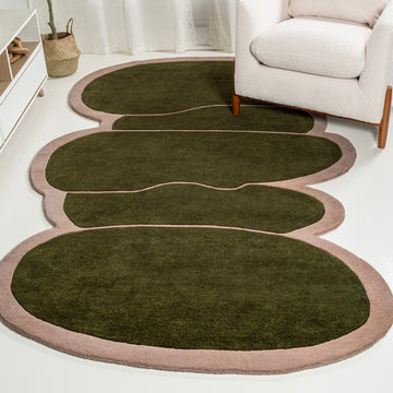 Whimsical Modern Border Geometric Handwoven Wool Area Rug